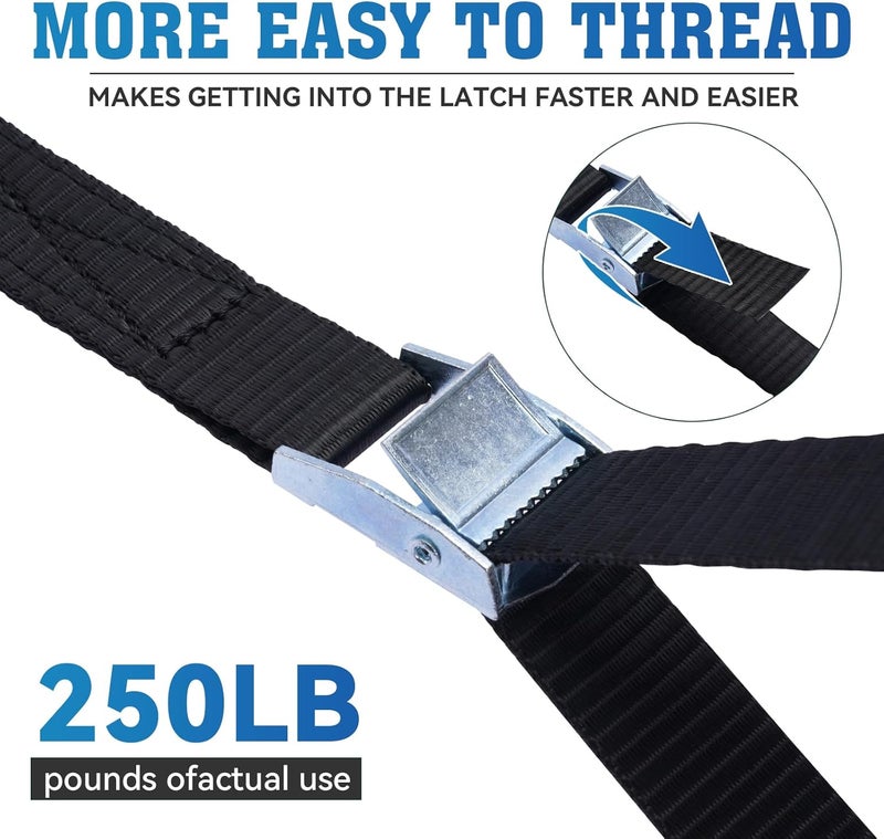 BRUTEBOSE Tie Down Straps 4-Pack Black, 0.8" x 6.6Ft (2x200cm) Maximum Strength Lashing Straps with Buckle, for Truck, Motorcycle, Off-Road, Trailer, Heavy Load Securing, PP Material - Image 3
